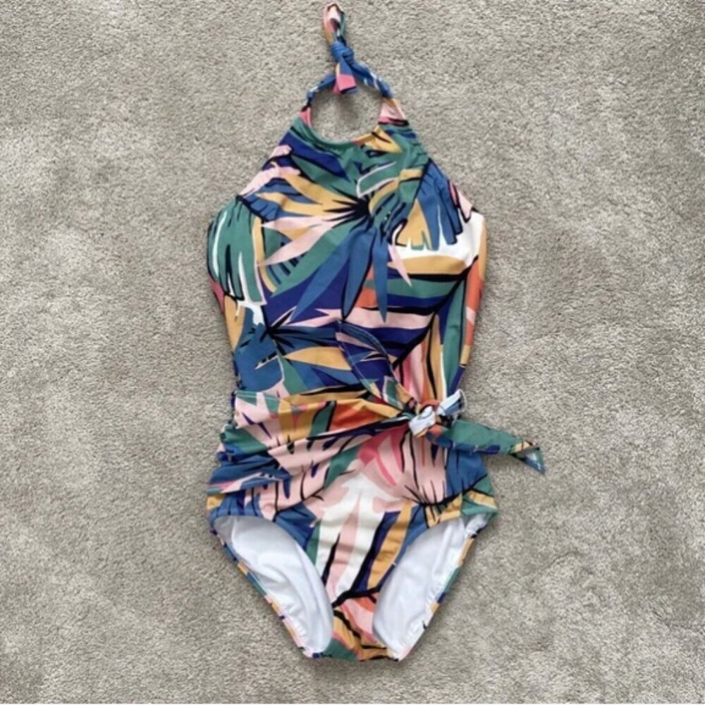 Hermoza Genevieve One-Piece Swimsuit Tummy Control Floral Halter Top Padded 10